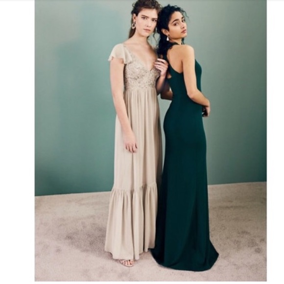 BHLDN KLARA lined long DRESS IN PINE 🌲 GREEN NWOT - Picture 2 of 8